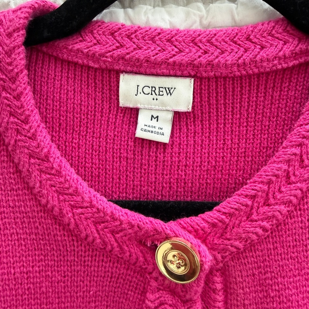 J. Crew Hot Pink Lady Jacket Cardigan with Gold Buttons, Size Medium - Picture 6 of 7